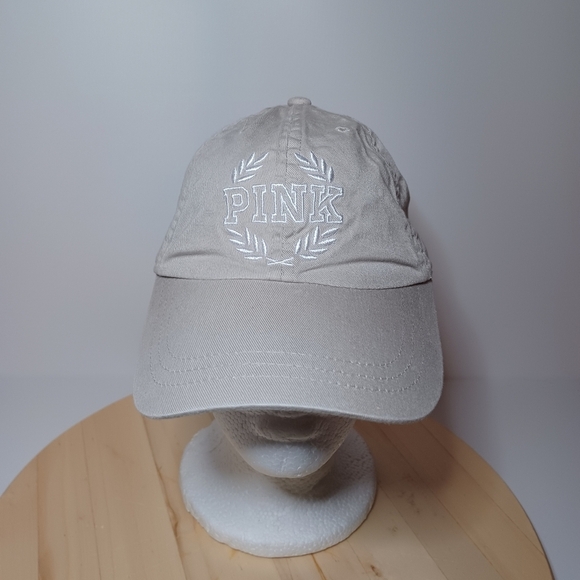 PINK womens Tan White Stitching Adjustable Baseball Hat Cap see pictures for ref - Picture 1 of 5